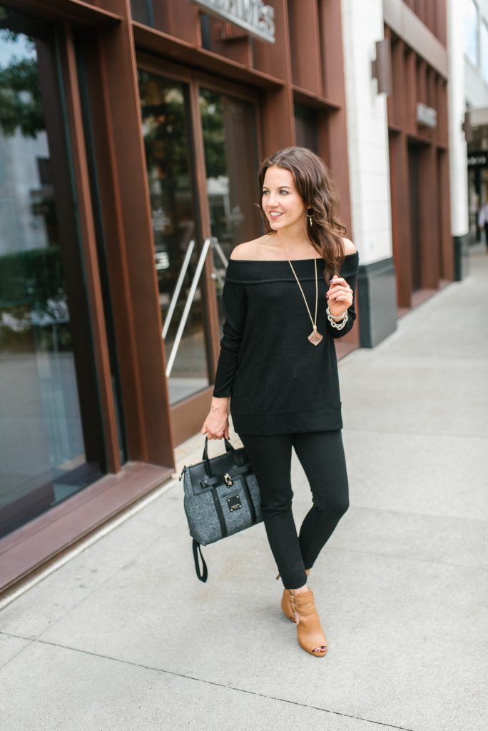 casual fall outfit | black ots sweater | black skinny jeans | Houston Fashion Blogger Lady in Violet