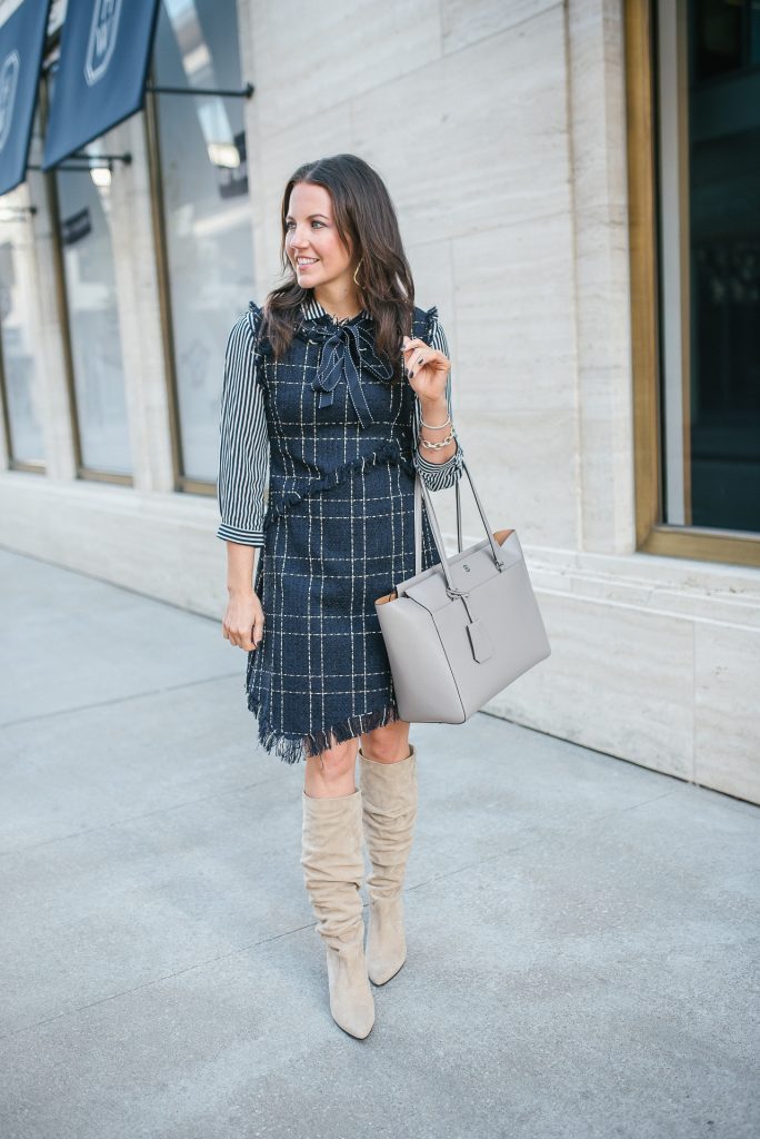 fall outfit | workwear | navy tweed dress | Houston Fashion Blogger Lady in Violet