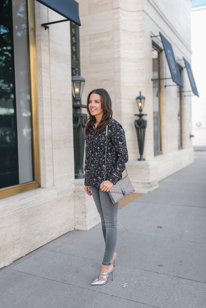 denim and silver outfit