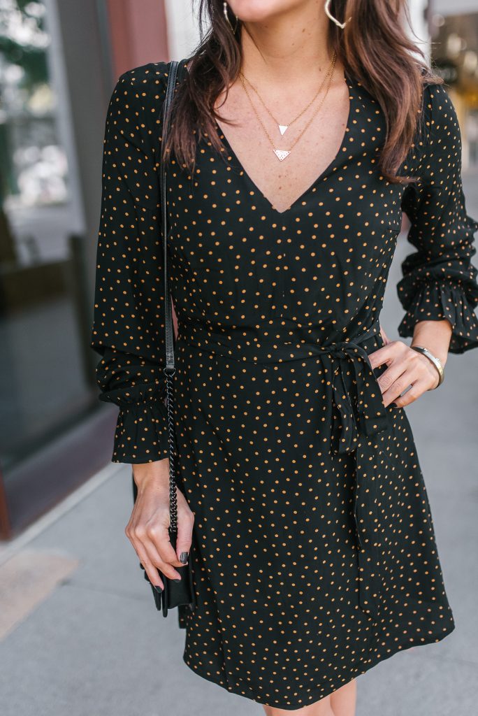 fall outfit | tiny dot black dress | gorjana necklace | Houston Fashion Blogger Lady in Violet