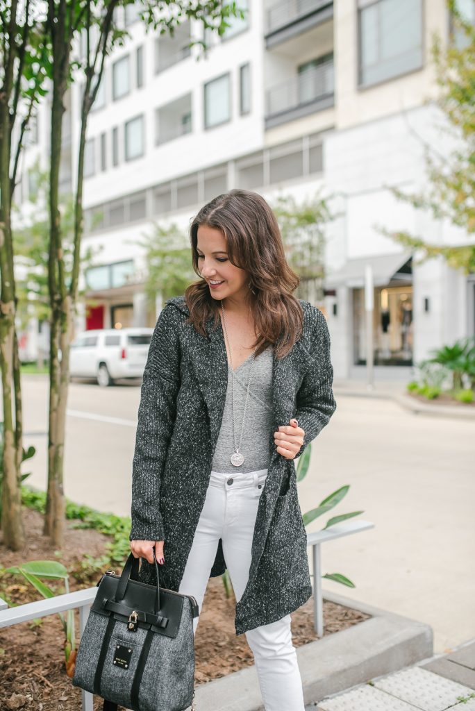 winter outfit | casual coatigan | gray bodysuit | Top Houston Fashion Blogger Lady in Violet