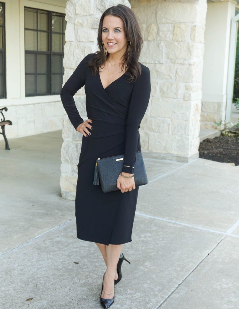 holiday outfit | long sleeve black dress | workwear | Houston Fashion Blogger Lady in Violet