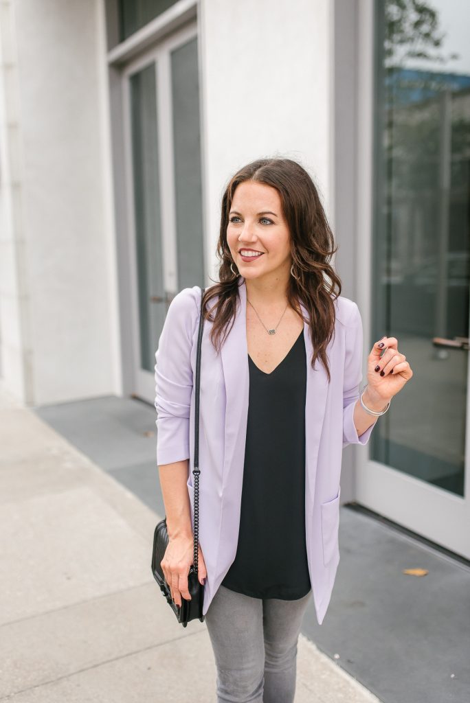 purple blazer outfit