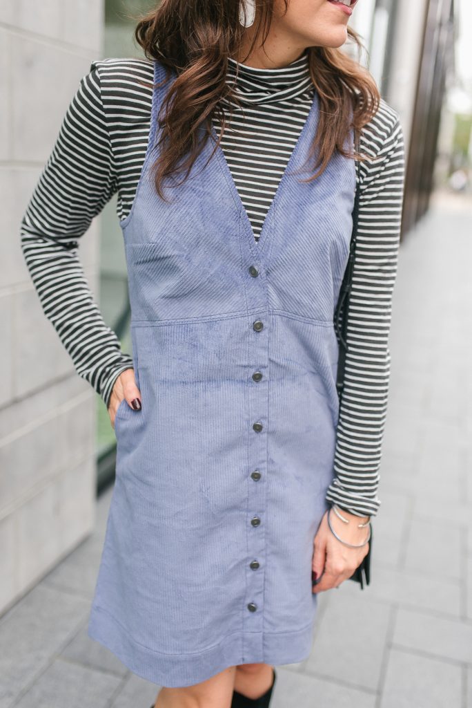 winter outfit | striped turtleneck | corduroy dress | Houston Fashion Blogger Lady in Violet