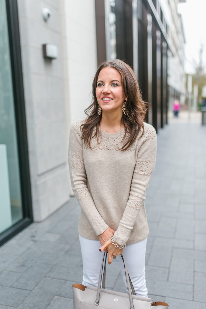 casual winter outfit | beige sweater | kendra scott fabia earrings | Popular Houston Fashion Blogger Lady in Violet