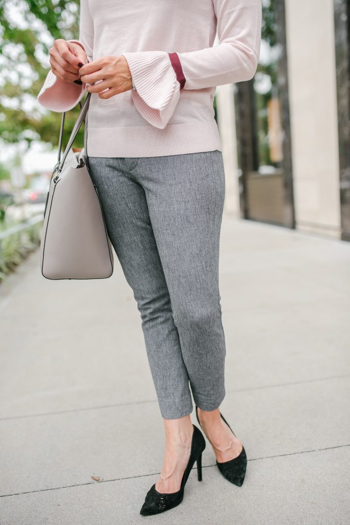 Fall workwear | banana republic sloan pant | black dorsay heels | Petite Fashion Blogger Lady in Violet