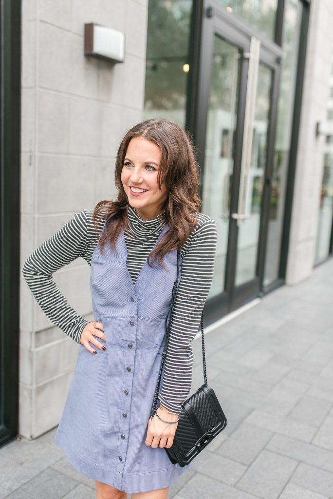winter outfit | striped turtleneck | corduroy dress | Houston Fashion Blogger Lady in Violet