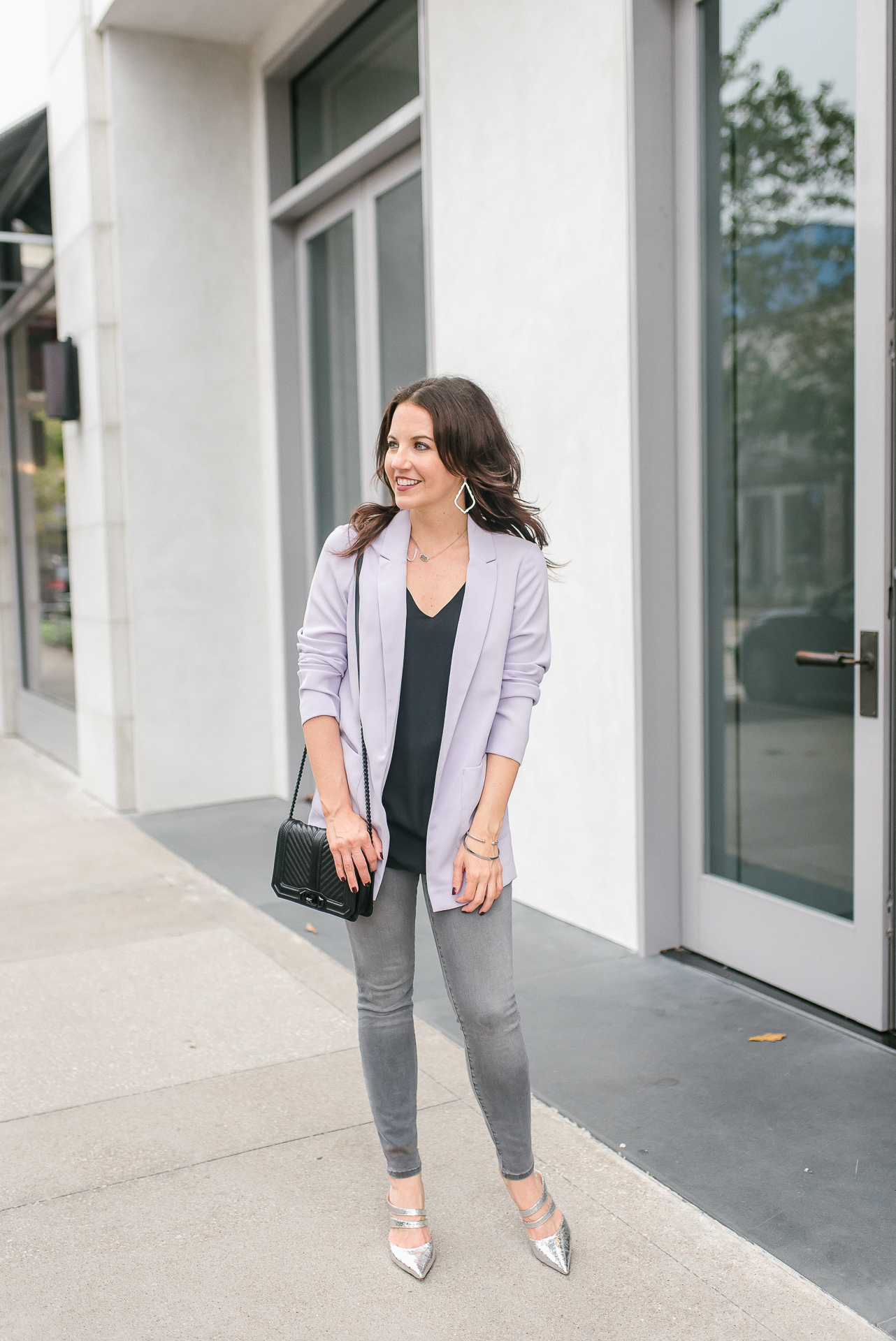 Light Purple Blazer + Gray Denim Lady in Violet Houston Fashion