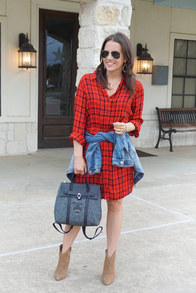 rodeo outfit | red plaid dress | western booties | Houston Fashion Blogger Lady in Violet