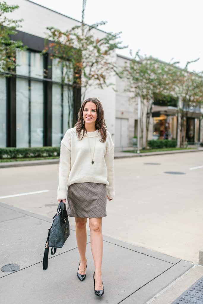 grey cropped sweater and skirt