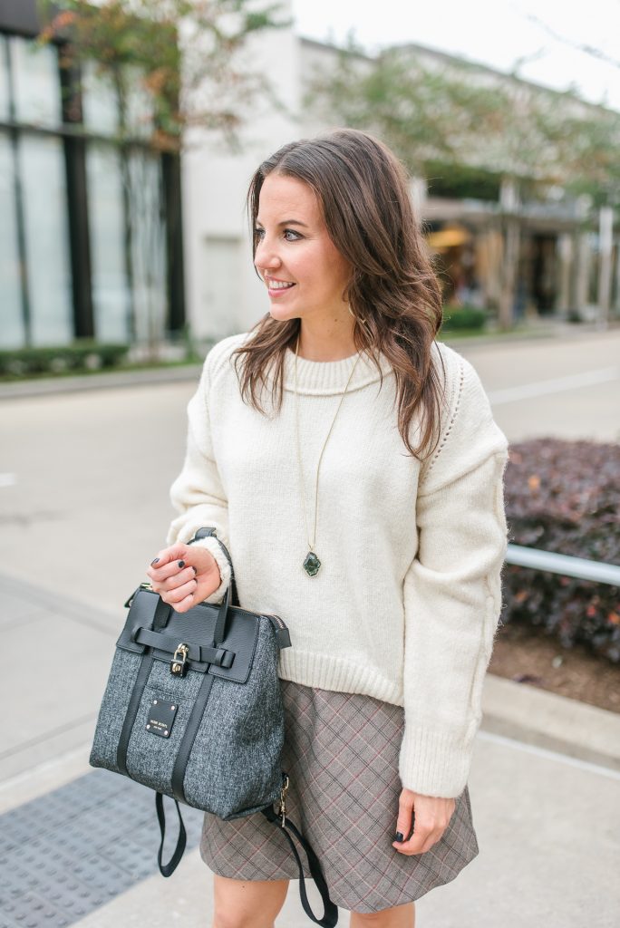 winter workwear | ivory sweater | black backpack purse | Petite Fashion Blogger Lady in Violet