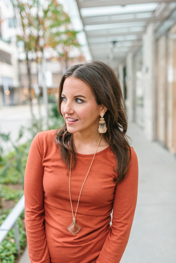 date night outfit | rose gold earrings | Houston Fashion Blogger Karen Kocich