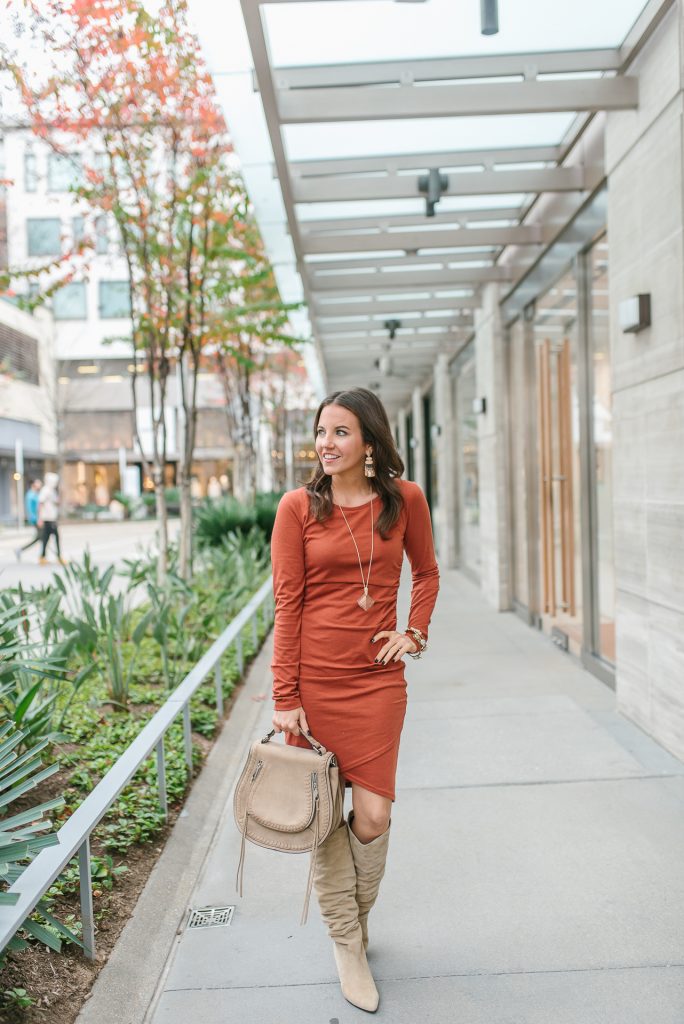 winter outfit | fitted dress | suede boots | Houston Fashion Blogger Lady in Violet