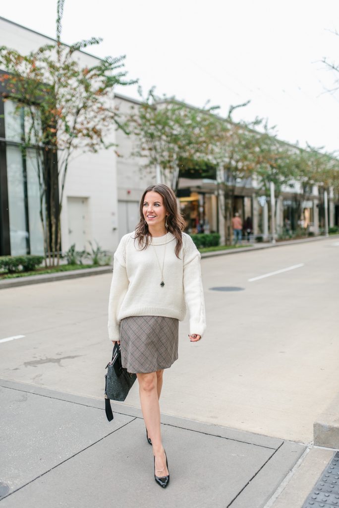 winter outfit | ivory oversized sweater | plaid skirt | Houston Fashion Blogger Lady in Violet