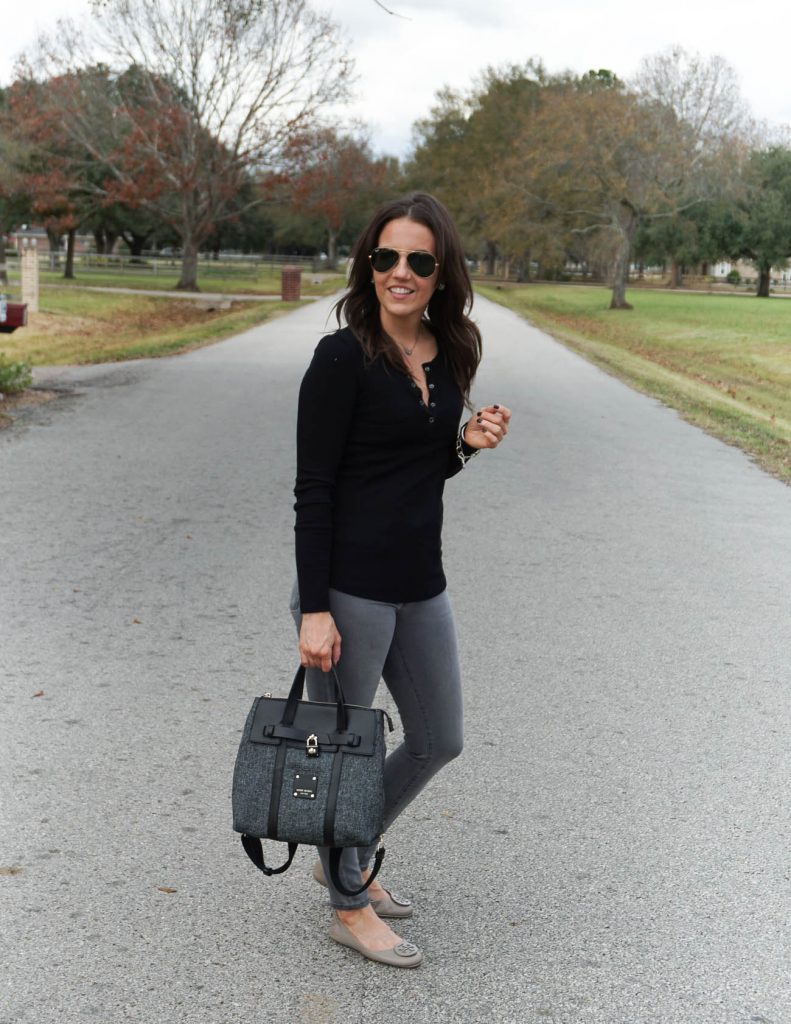 winter outfit | black long sleeve tee | gray denim | Houston Fashion Blogger Lady in Violet