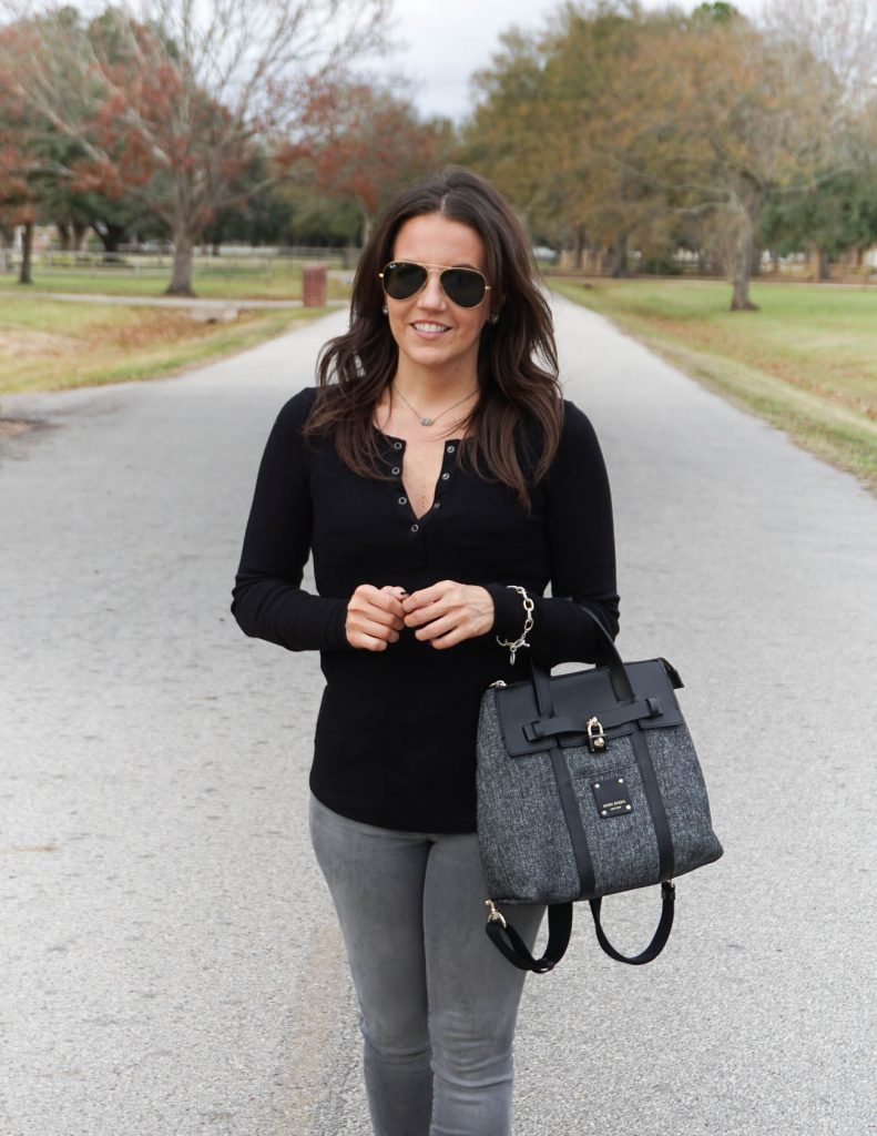 Fall outfit | black thermal top | short silver necklace | Petite Fashion Blogger Lady in Violet