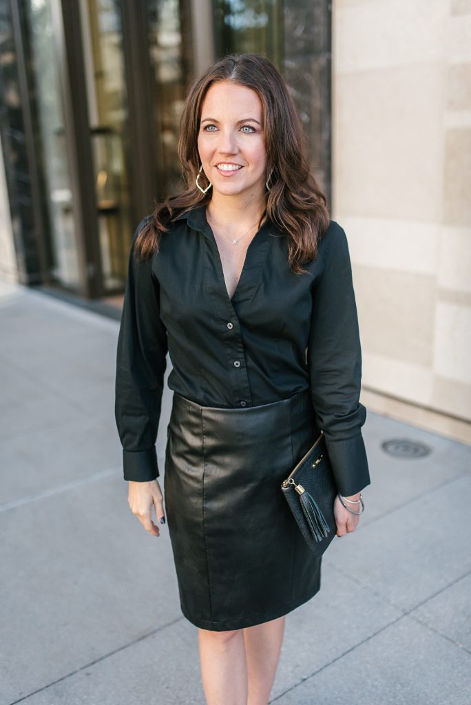 Black leather outlet pencil skirt outfit