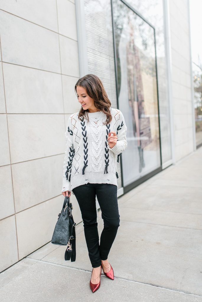 White Open Knit Sweater, Lady in Violet, Houston Fashion Blogger