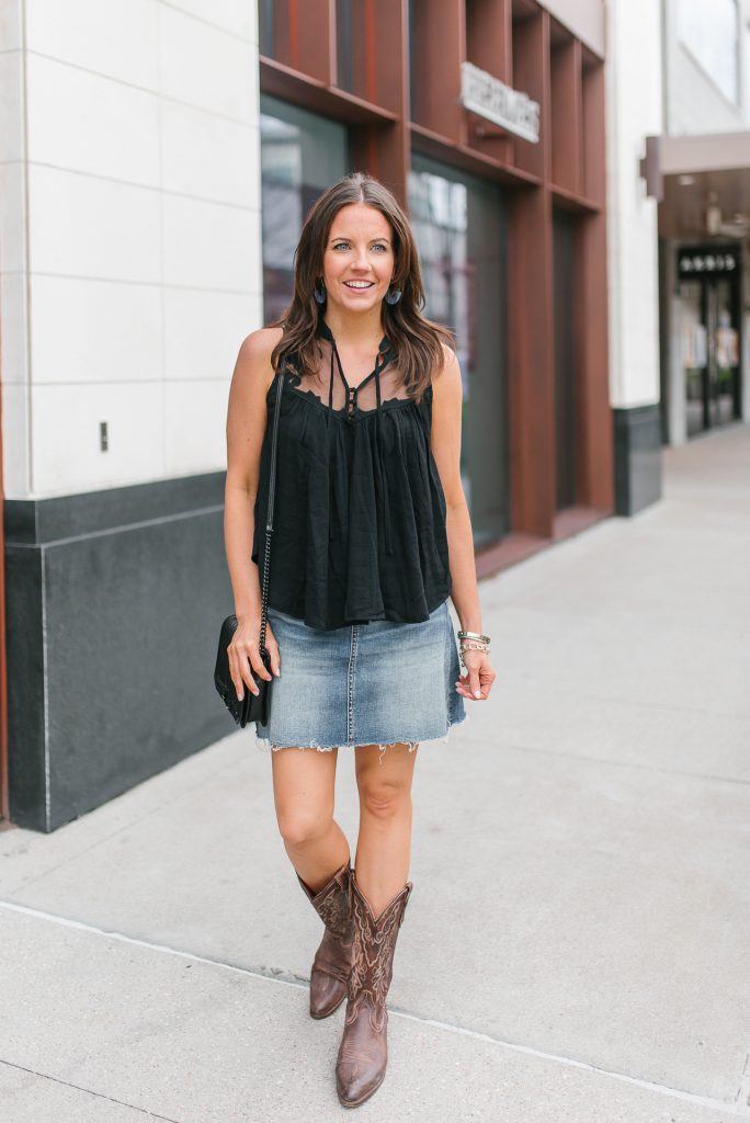 denim dress with cowboy boots