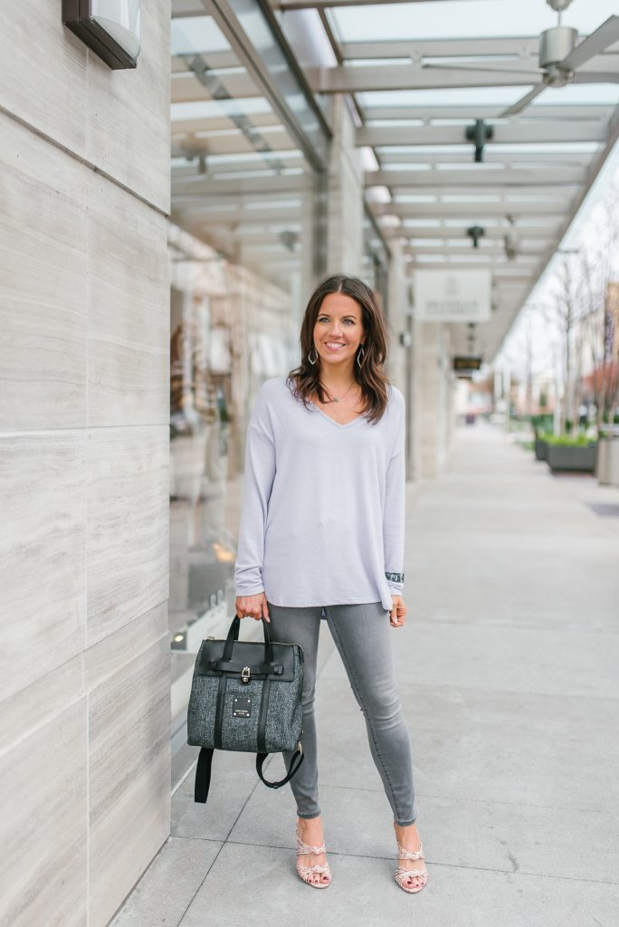 spring wardrobe essentials | lavender sweater | gray jeans | Popular Houston Fashion Blogger Lady in Violet