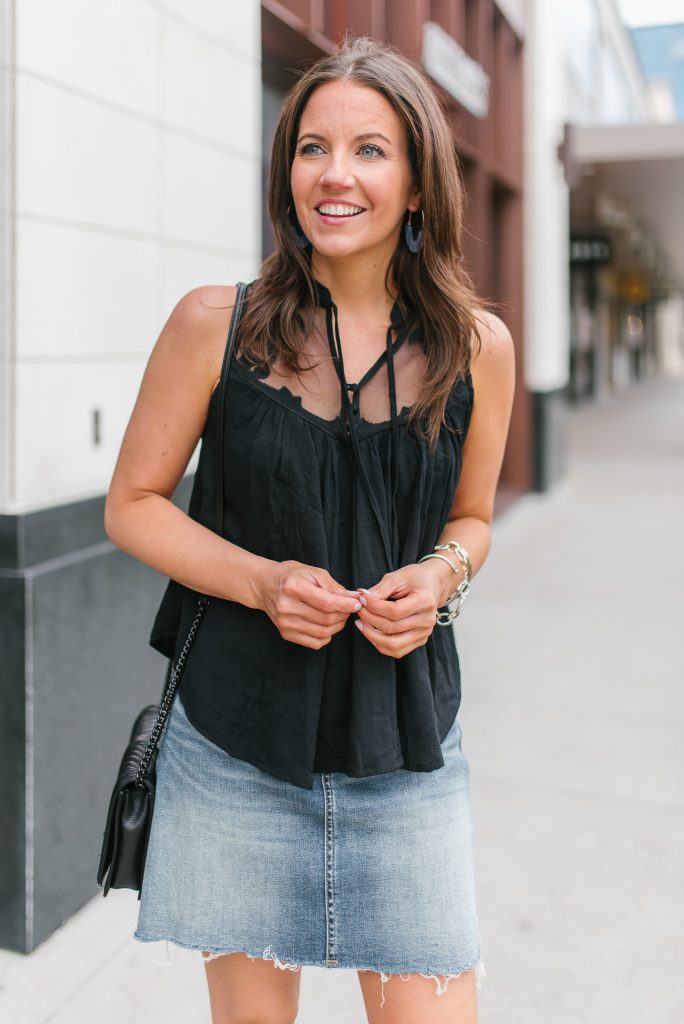 summer outfit | black crop top | denim skirt | Houston Fashion Blogger Lady in Violet