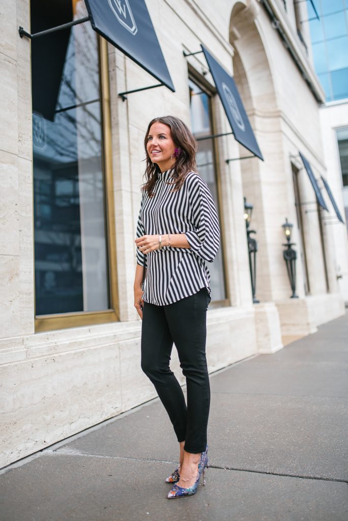 easy way to mix prints | striped top | floral heels | Houston Fashion Blogger Lady in Violet