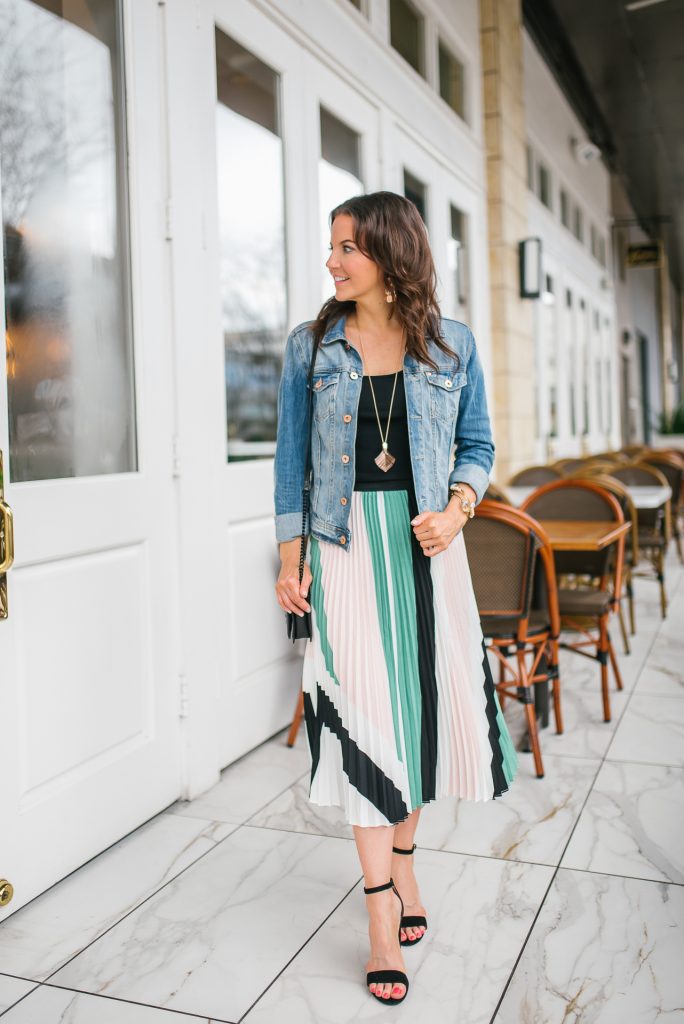 denim pleated midi skirt