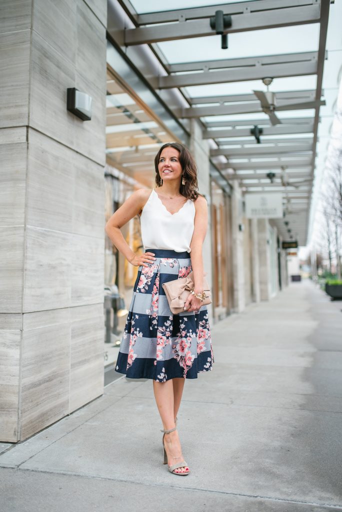 church outfit | ivory cami | blue midi skirt | Houston Fashion Blogger Lady in Violet