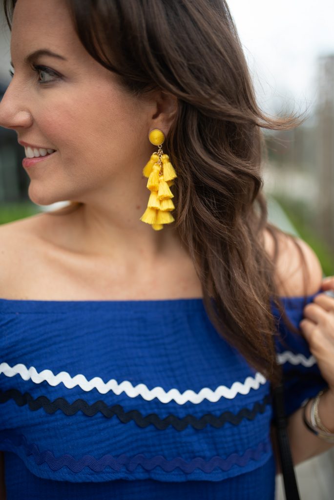 affordable spring fashion | yellow tassel statement earrings | Houston Fashion Blogger Lady in Violet