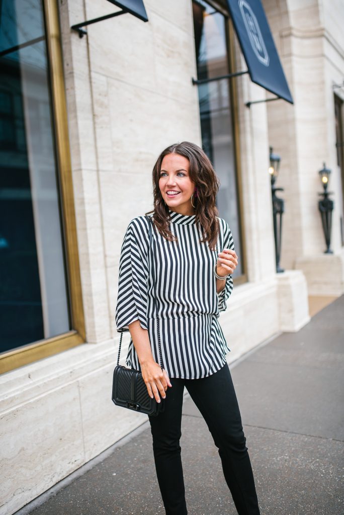 Casual outfit | striped top | black jeans | Petite Fashion Blogger Lady in Violet