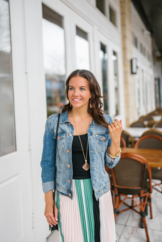 Layered spring outfit | denim jacket | black tank top | Houston Fashion Blogger Lady in Violet