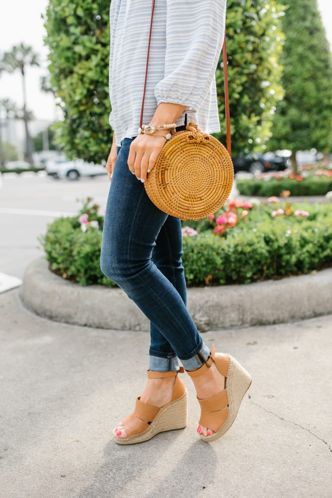 Blue shop wedges outfit