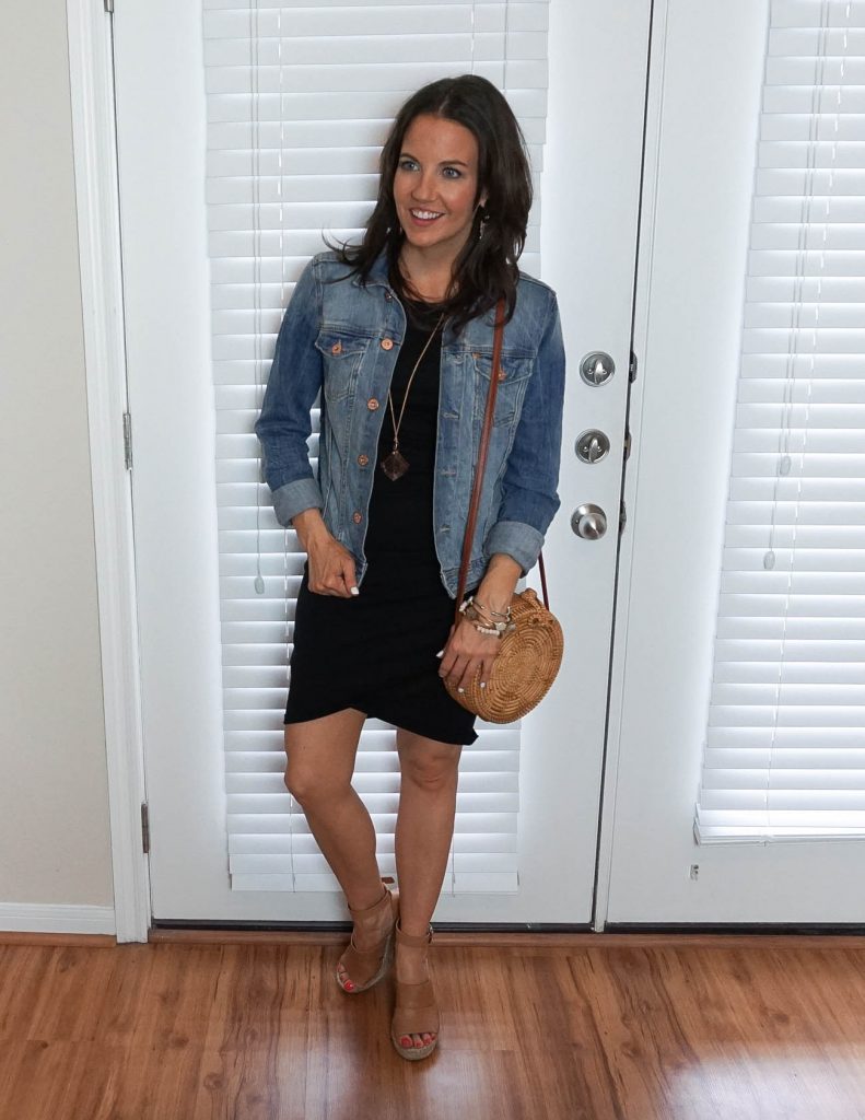 Spring outfit ideas | black dress with denim jacket | Petite Fashion Blogger Lady in Violet