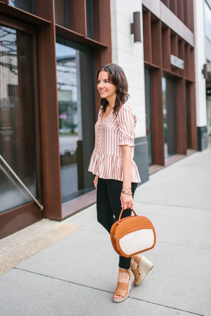 Pink Striped Top Lady in Violet Petite Fashion Blogger Lady