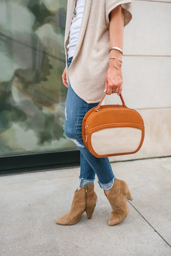 fall outfit | brown canteen bag | western booties | Petite Fashion Blogger Lady in Violet