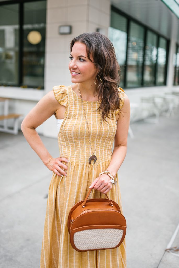 casual spring outfit | yellow sun dress | stone pendant necklace | Houston Fashion Blogger Lady in Violet