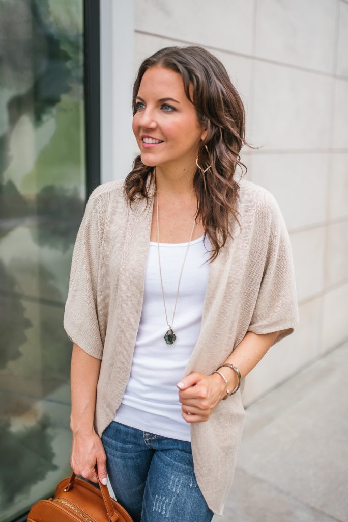 Layered tops | green stone necklace | spring outfit | Petite Fashion Blogger Lady in Violet