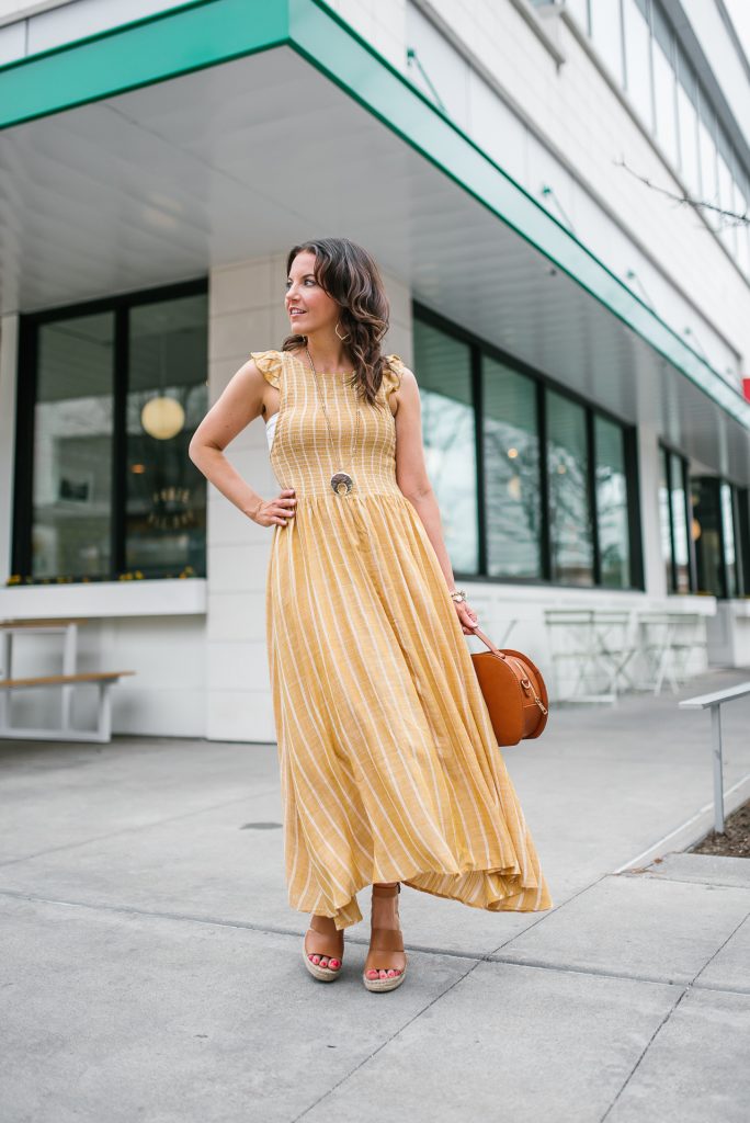 spring outfit | yellow maxi dress | petite fashion blogger Lady in Violet