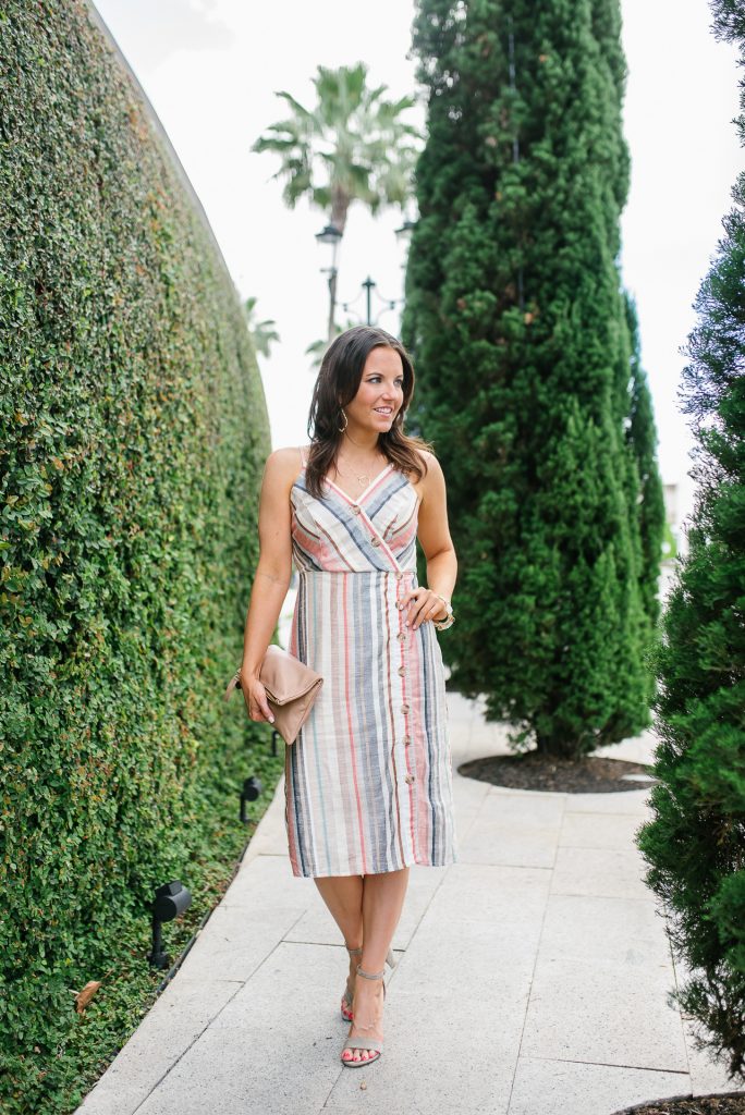 Graduation dress | pastel striped midi dress | petite fashion blogger Lady in Violet