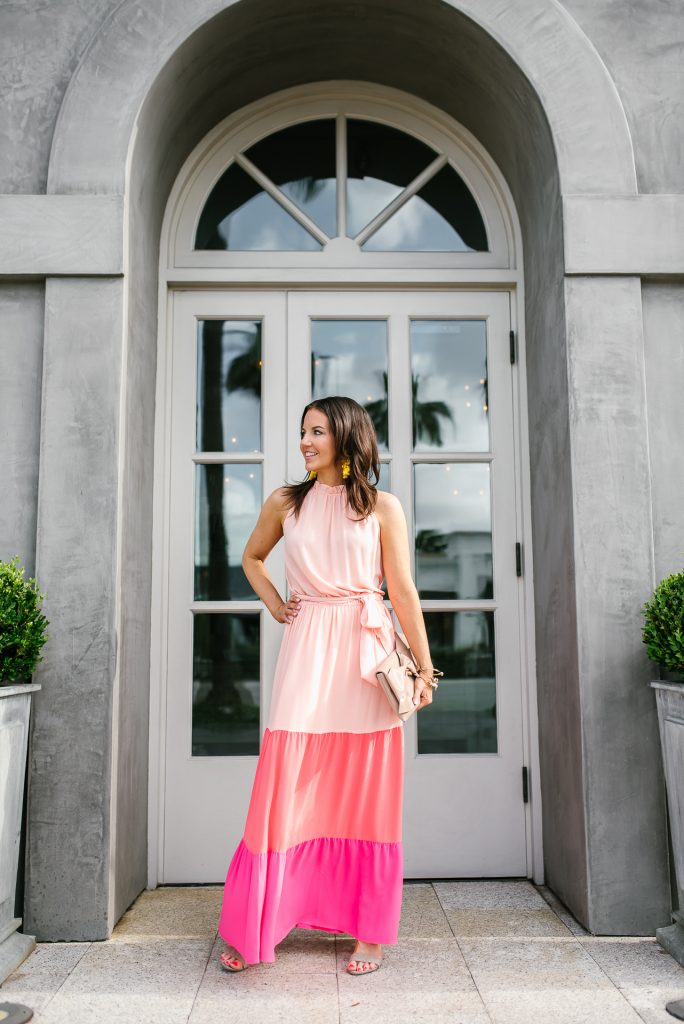 summer outfit | long pink dress | yellow earrings | Houston Fashion Blogger Lady in Violet