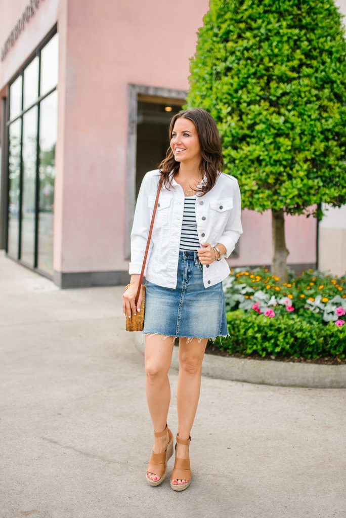 Jean jacket and store jean skirt outfit