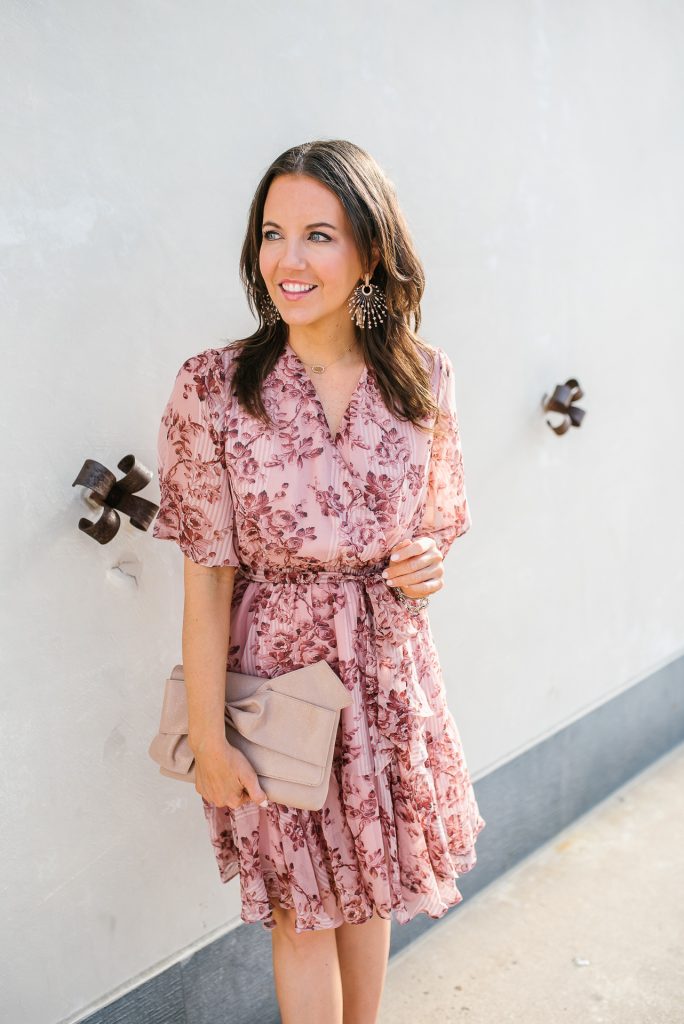 spring outfit | light pink chiffon dress | statement earrings | Houston Fashion Blogger Karen Kocich