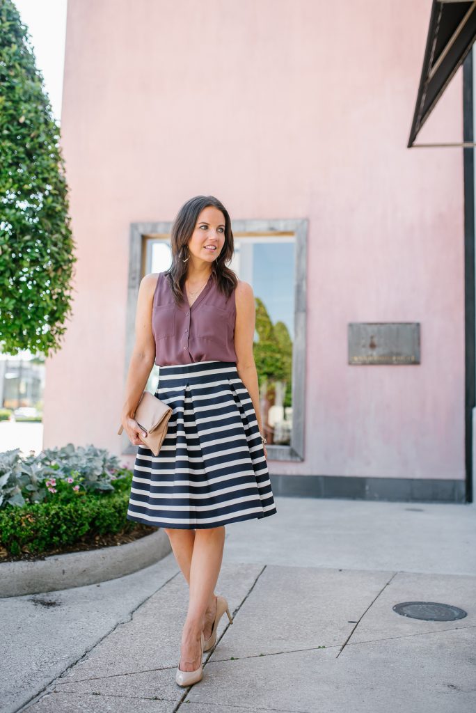 Navy striped skirt outlet outfit