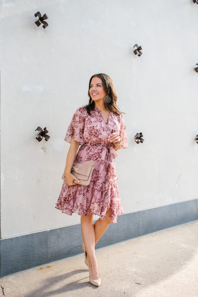 summer style | pink floral dress | rose gold jewelry | Petite Fashion Blogger Lady in Violet