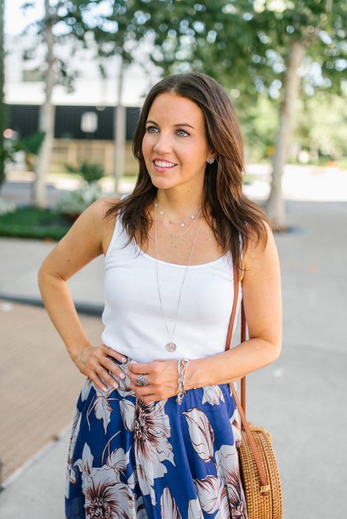 summer outfit | white tank top | silver layered necklaces | Affordable Fashion Blogger Lady in Violet