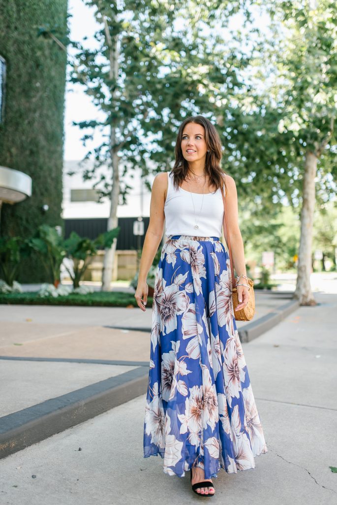 Blue Floral Maxi Skirt, Lady in Violet, Houston Fashion Blogger