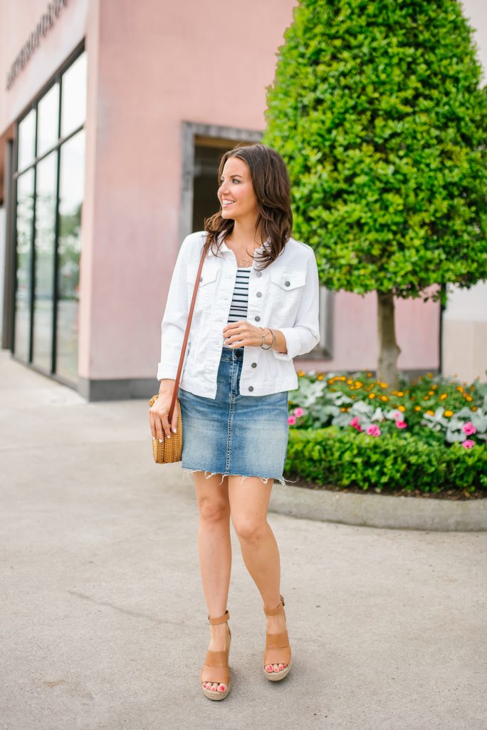 summer outfits | striped tank top | denim skirt | Affordable Petite Fashion Blogger Lady in Violet