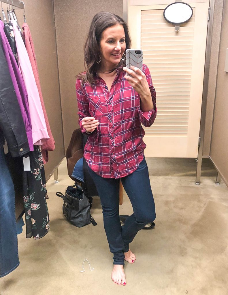 fall outfit | rails plaid blouse | dark wash jeans | Houston Fashion Blogger Lady in Violet