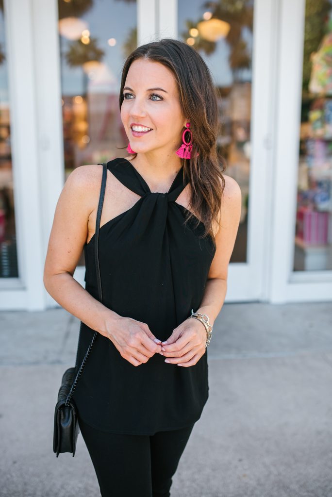 Black Halter Top, Lady in Violet, Petite Fashion Blogger