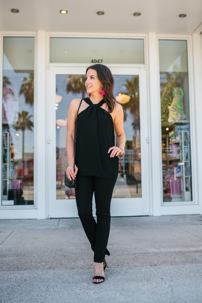 Black Halter Top, Lady in Violet, Petite Fashion Blogger